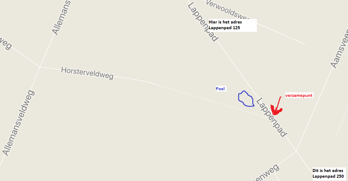 Kaartje met het verzamelpunt