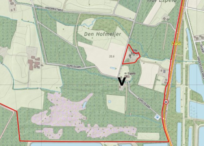Plattegrond Hof Espelo met werkplek bij villa