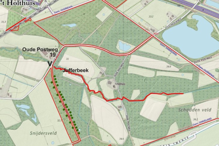 Kaartje Oude Postweg bij Jufferbeek